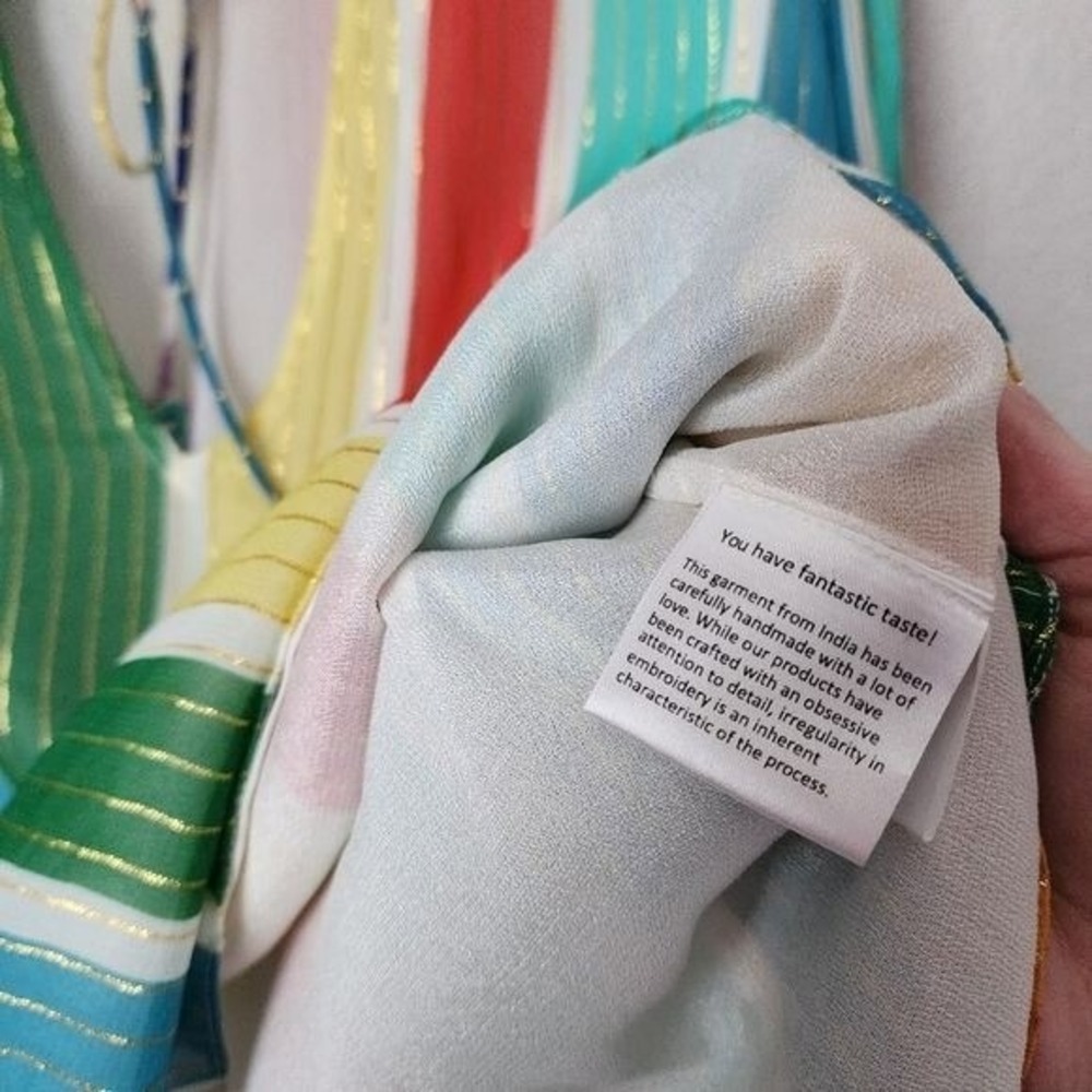 ROCOCO SAND Mirage rainbow stripe blouse boho ruffle sleeve resort‎ XS - Picture 5 of 10
